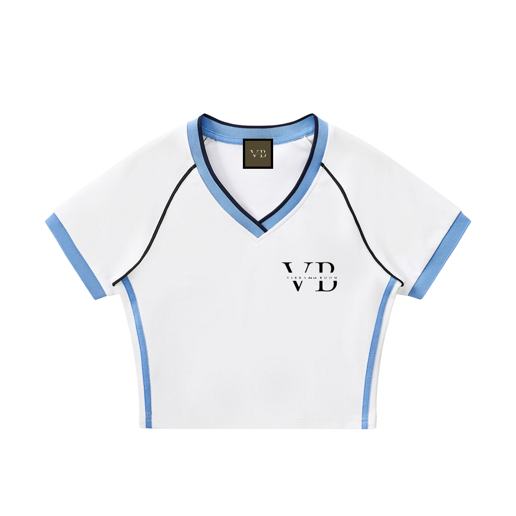 Contrast Trim V-Neck Crop T-Shirt