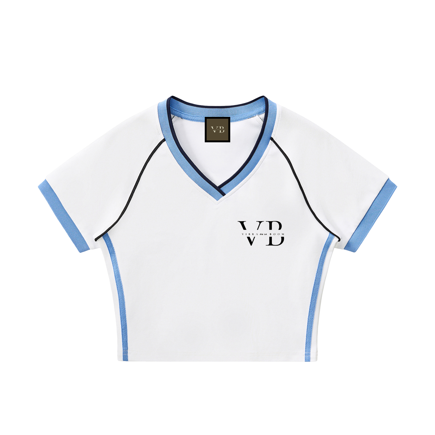 Contrast Trim V-Neck Crop T-Shirt