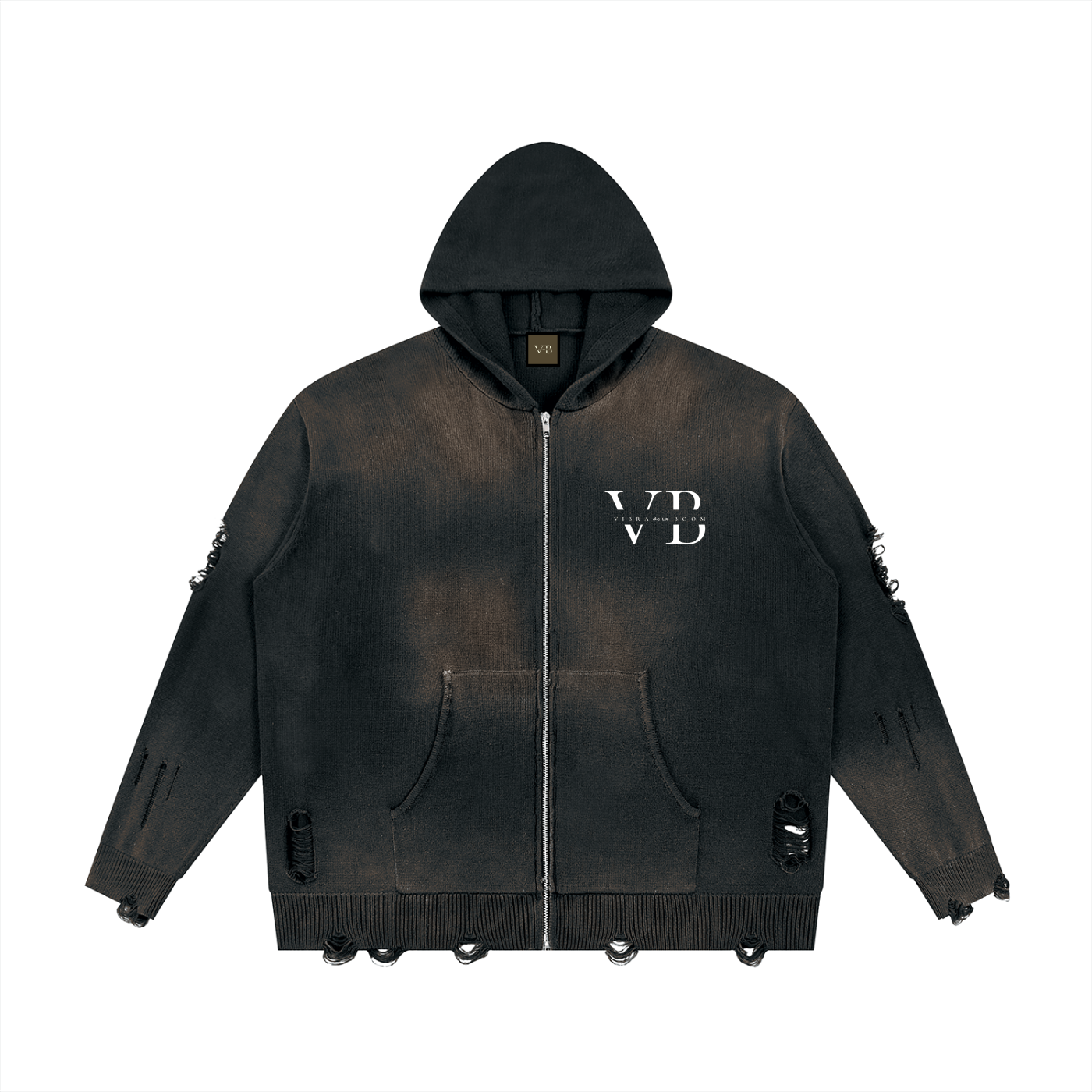 VB Distressed Full Zip Sweater