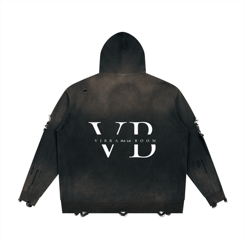 VB Distressed Full Zip Sweater